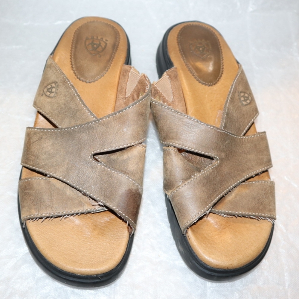 Ariat Womens Brown Leather Cross Strap Slide Sandals Style 21432 Size 7.5 B - Picture 3 of 11